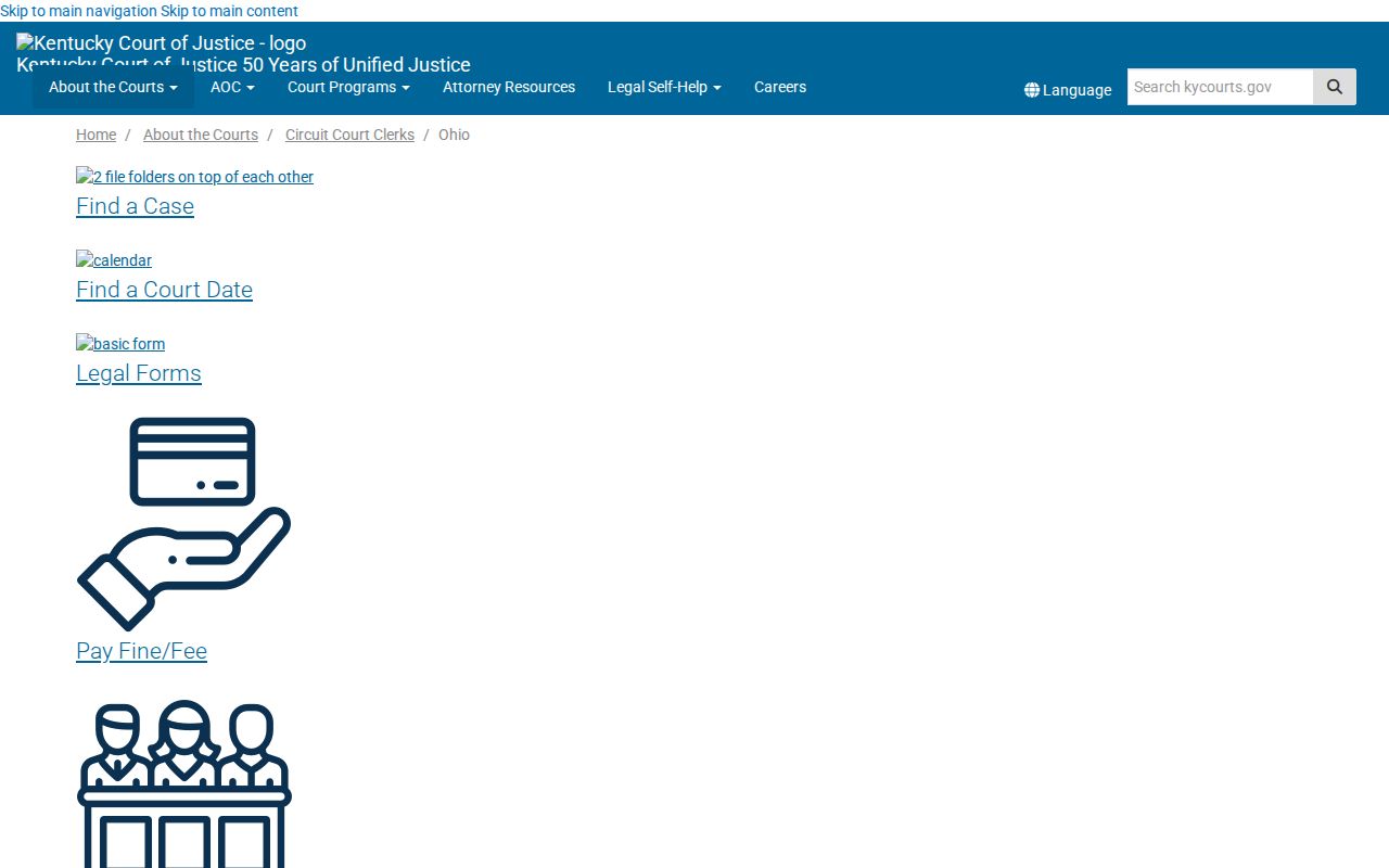Ohio County court release record access page